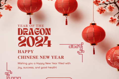 Red and Beige Modern Chinese New Year Greeting Facebook Post