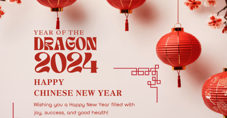 Red and Beige Modern Chinese New Year Greeting Facebook Post